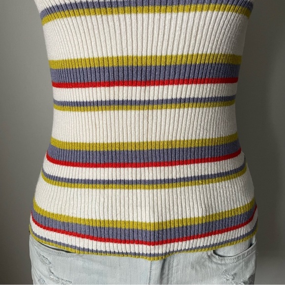 Moth Linen Blend Sleeveless High Neck Sweater Striped Size Small ANTHRO - Picture 4 of 7